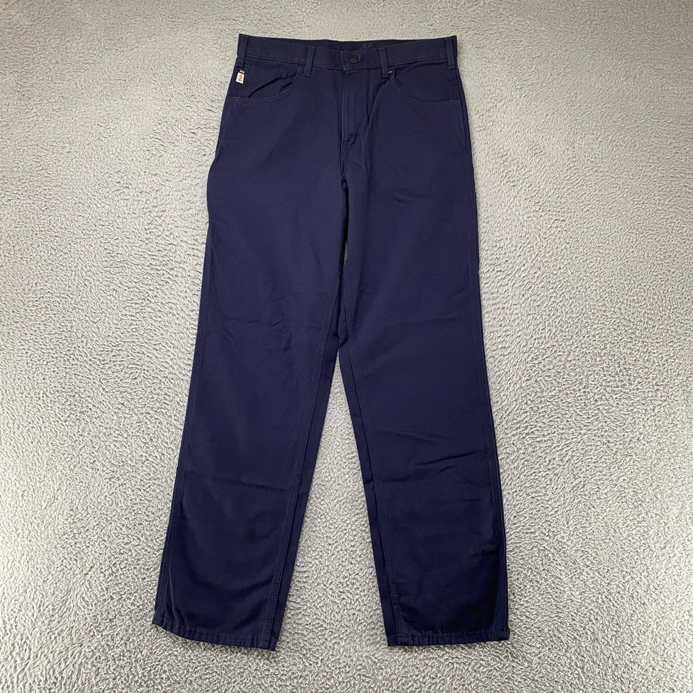 Carhartt FR Pants Mens 34x34 Blue Loose Fit Canvas Carpenter Workwear FRB160